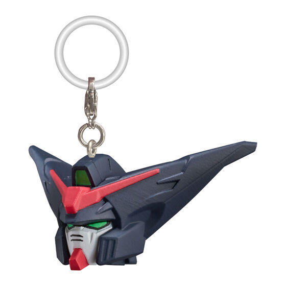 マスターガンダム：暗色の横へ張り出す輪郭に、赤い額の形と緑の目を配置。