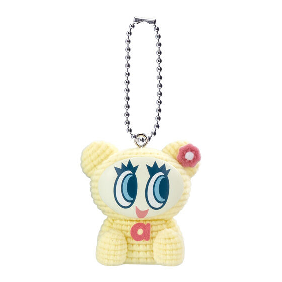 ハナちゃん。淡い黄色の体に片耳の花、胸の小文字風の印