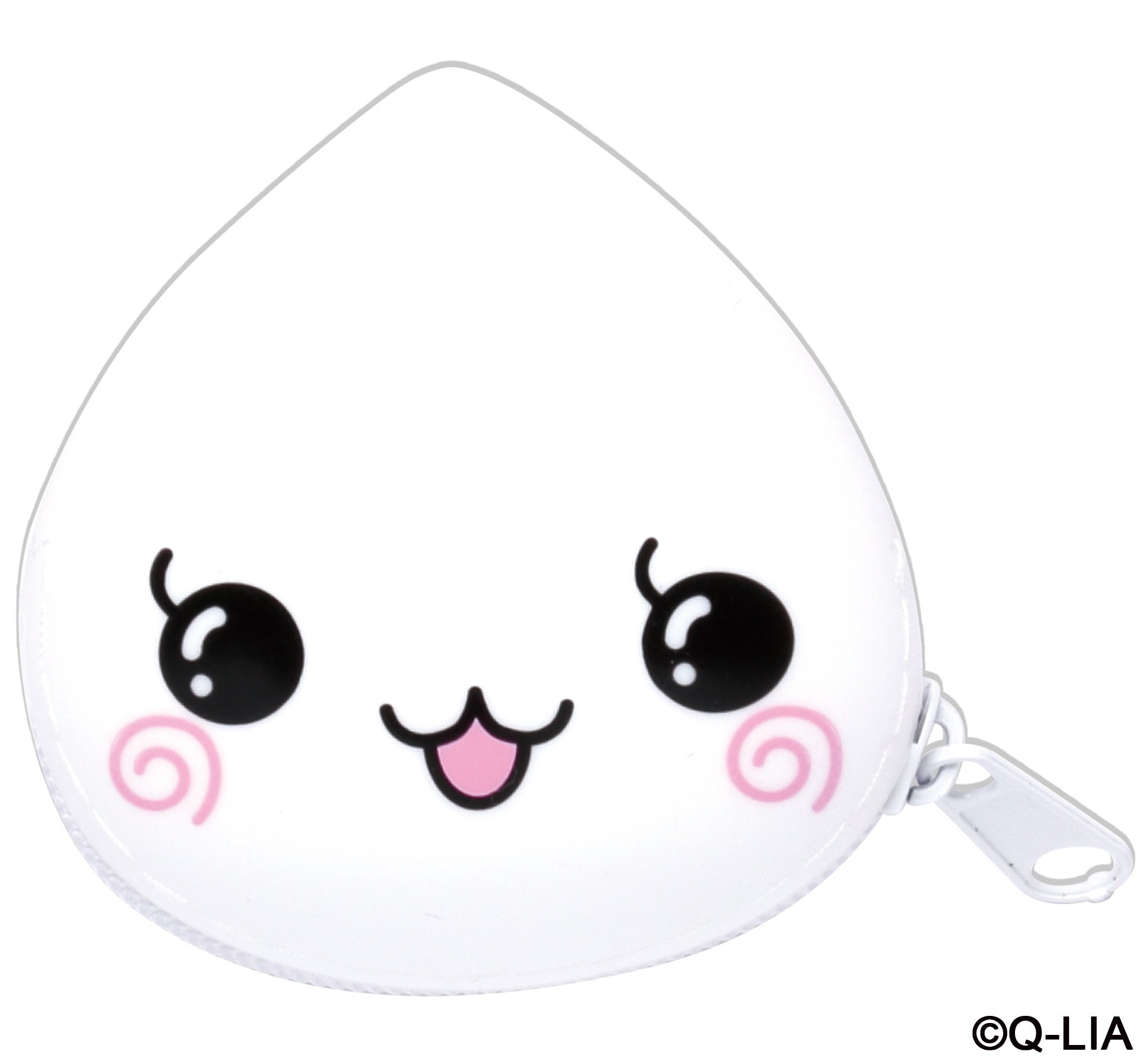 みるみるちゃん：白い本体、丸い目、渦巻き模様の頬